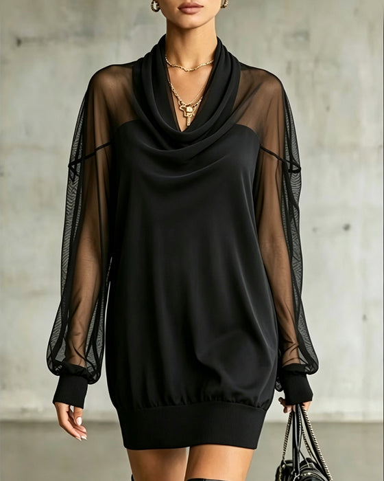 Klänning Cowlneck Lång Ärm Mesh