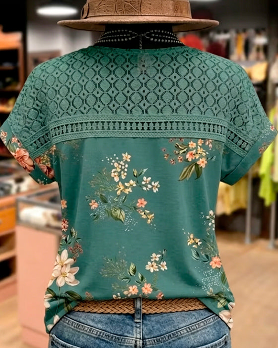 T-Shirt Utskärning Lappverk Kort Ärm