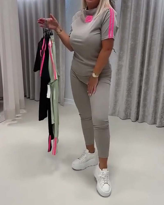 Set Slim Fit Dubbel Rand Färgblock Kortärmad