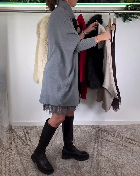 Hängslen Spets Mesh Klänning Kostym Hög Krage Fladdermusärm