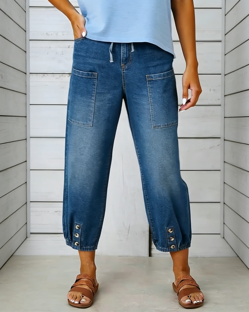 Jeans Elastisk Midja Multi-Ficka Jogger