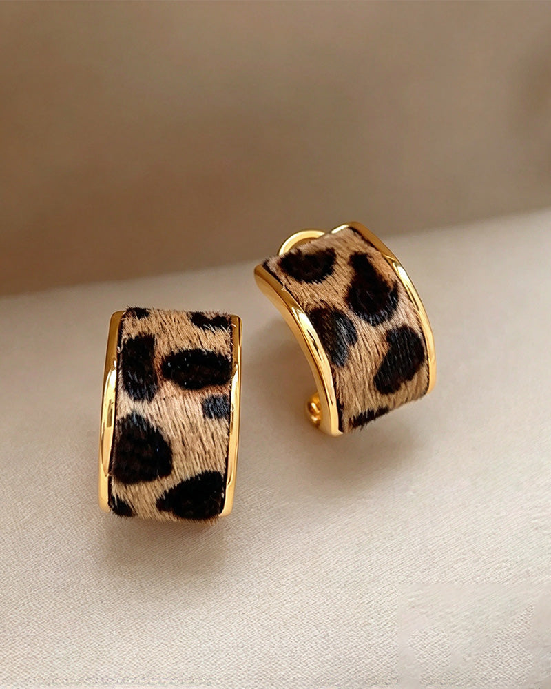 Dam Leopardmönster Geometrisk Statement Ringörhängen