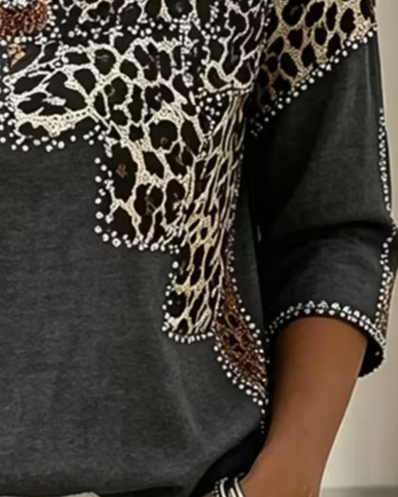 Blus V-Hals Leopard Tryck