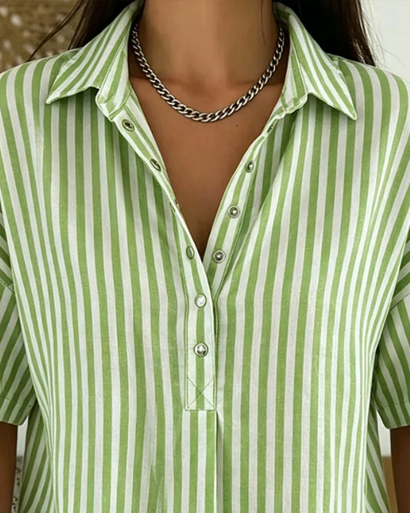 Blus Randig Casual Knäppning