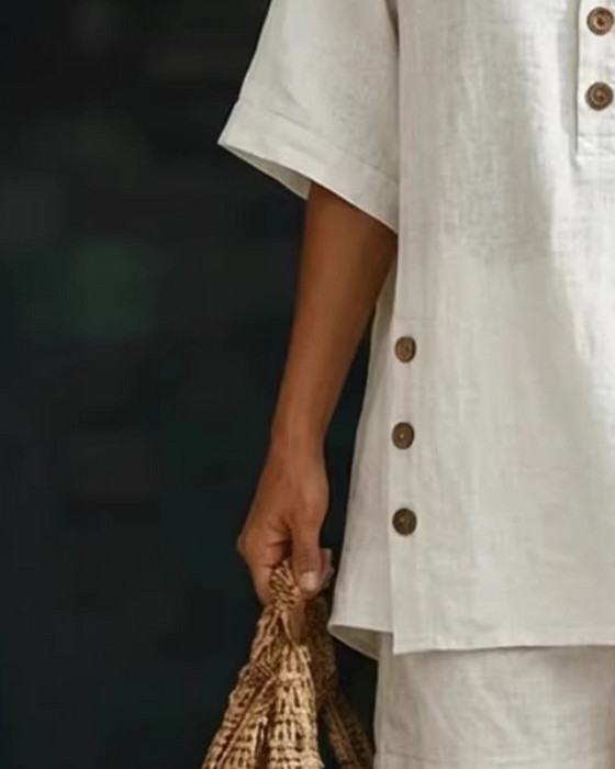 Tvådelad Set Skjortkrage Halvknäppning Casual