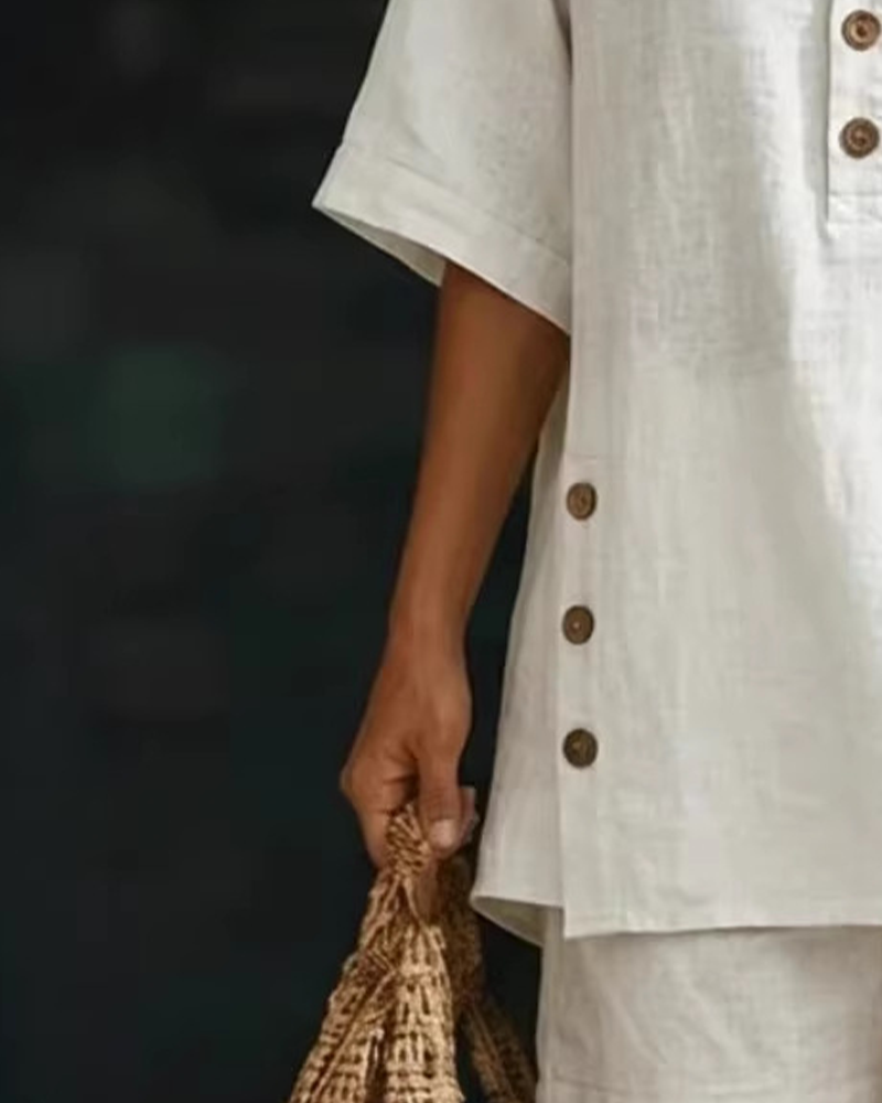 Tvådelad Set Skjortkrage Halvknäppning Casual