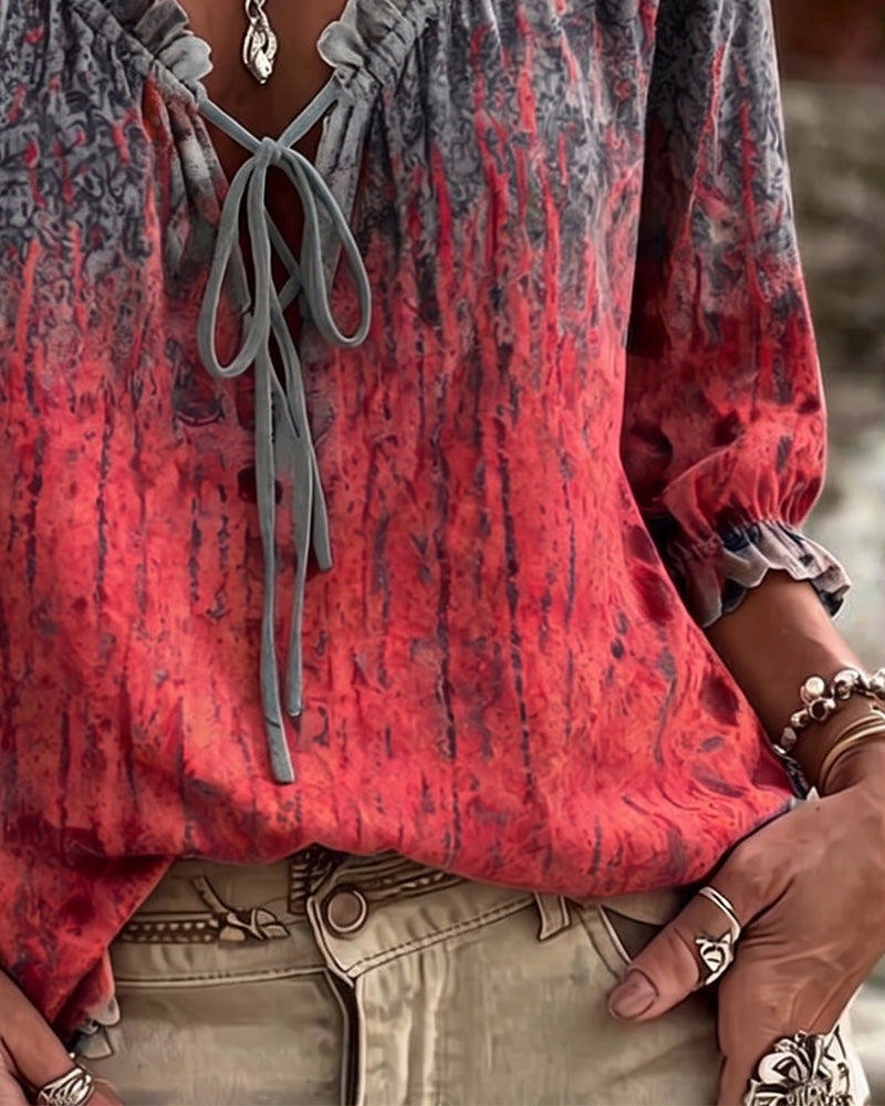 Blus Gradient Tie-Dye Dragsko Tretrekvart Ärm