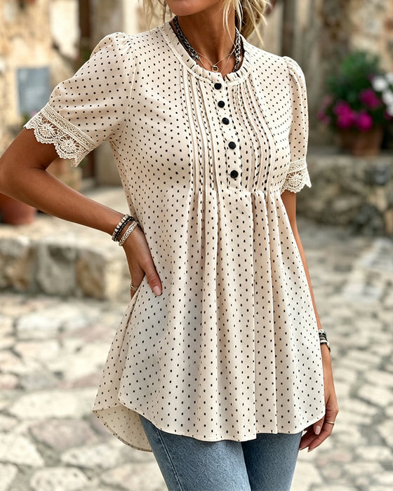Blus Bubbel Ärm Polka Dot