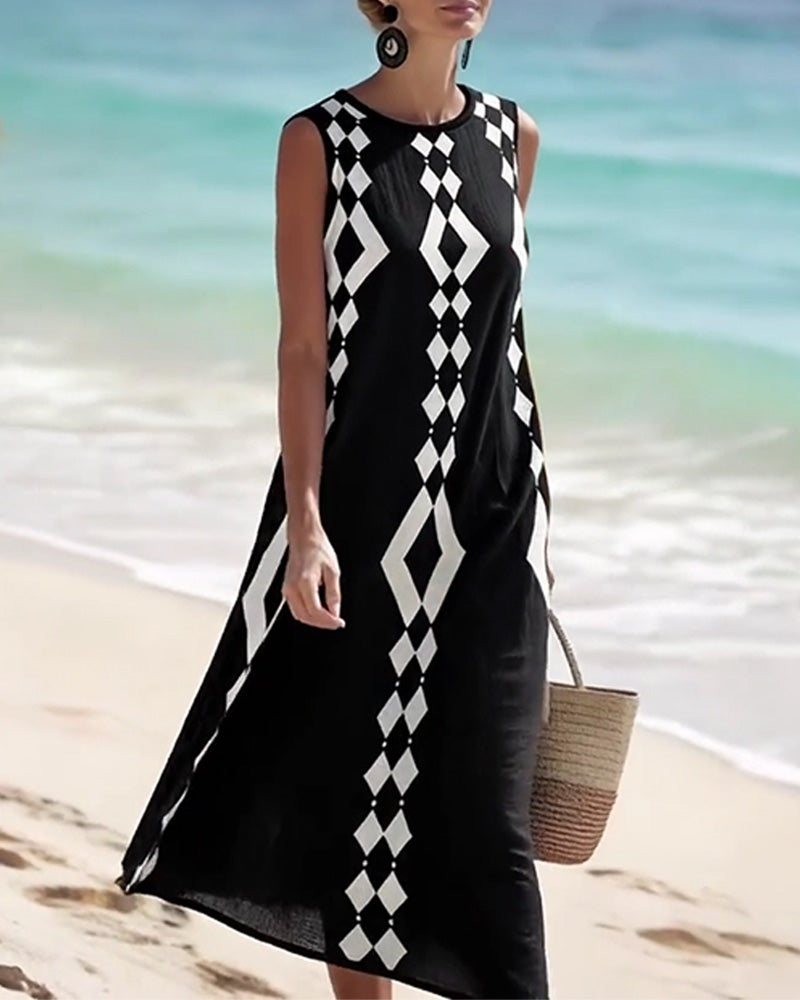 Klänning Ärmlös Diamantmönster Lös