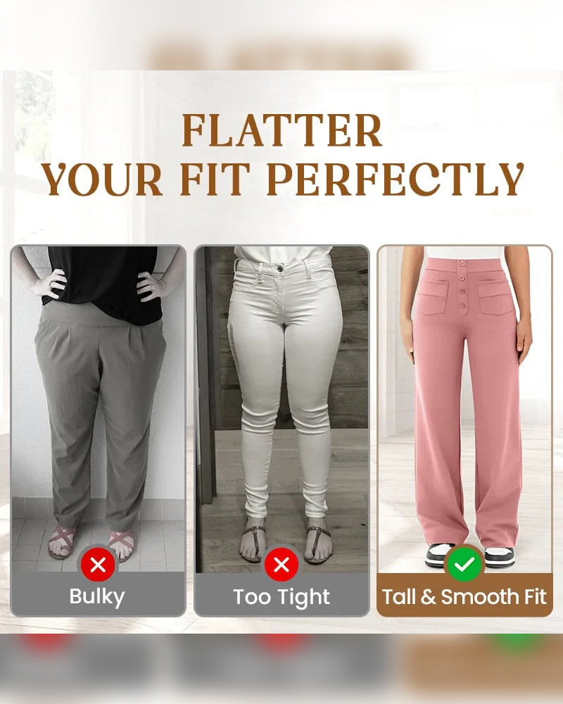 Byxor Högmidjade Knäppning Vida Ben