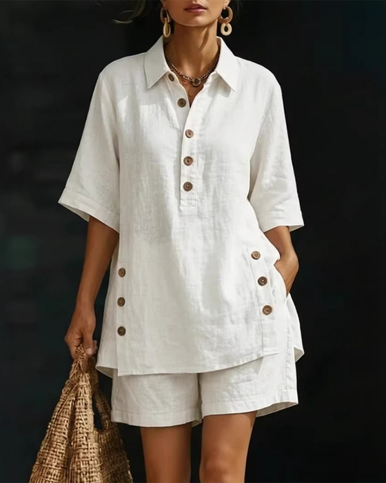 Tvådelad Set Skjortkrage Halvknäppning Casual