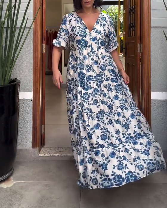 Klänning Kortärmad Blommig Tryck