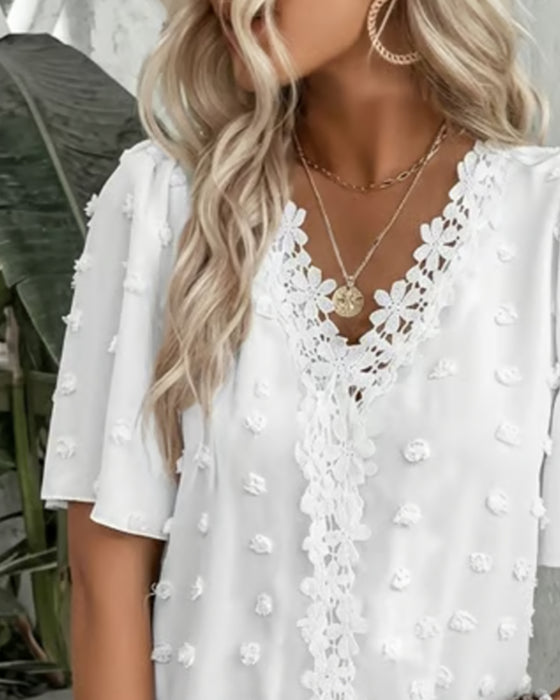 Blus Sammanfogad Jacquard Volangärm