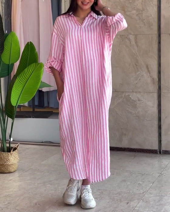 Klänning Löst Krage Randig