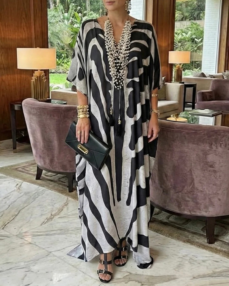 Klänning Abstrakt Tryck Lössittande Morgonrock