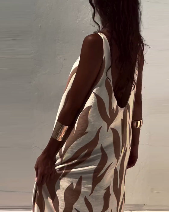 Klänning ärmlös Rygglös Tryckt