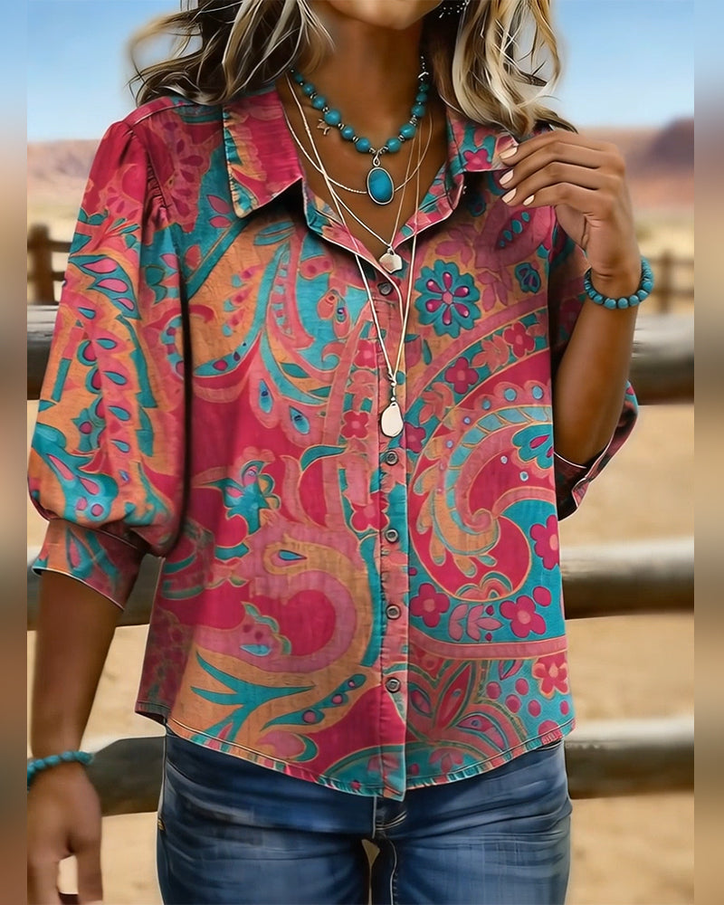 Skjorta Modern Tryckt Kortärmad Lös