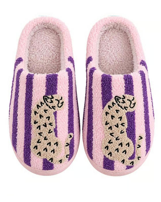 Dam Retro Randig & Leopard Luddig Tofflor