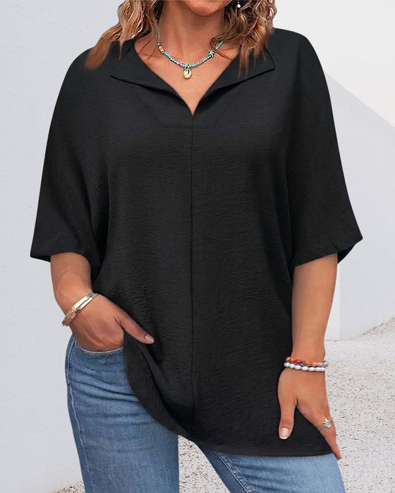 Blus Lös Solid Färg Kort Ärm