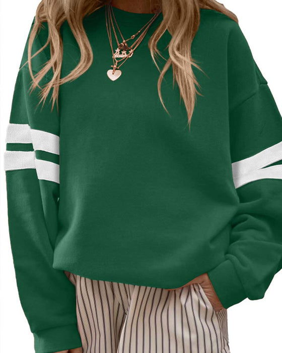 Färgblockerad Långärmad Rundhalsad Sweatshirt