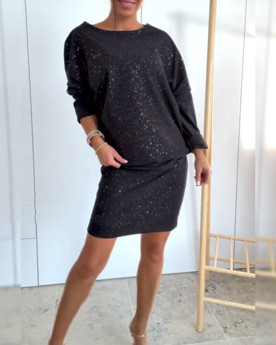 Klänning Rund Halsringning Fin Glitter Modig