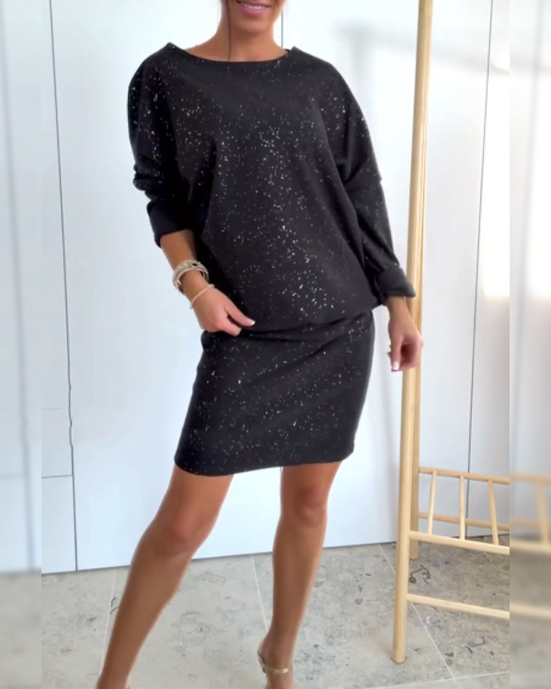 Klänning Rund Halsringning Fin Glitter Modig