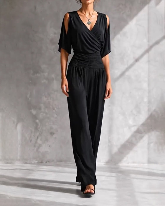 Jumpsuit V-Hals Crossover Kall Axel Midja Ficka
