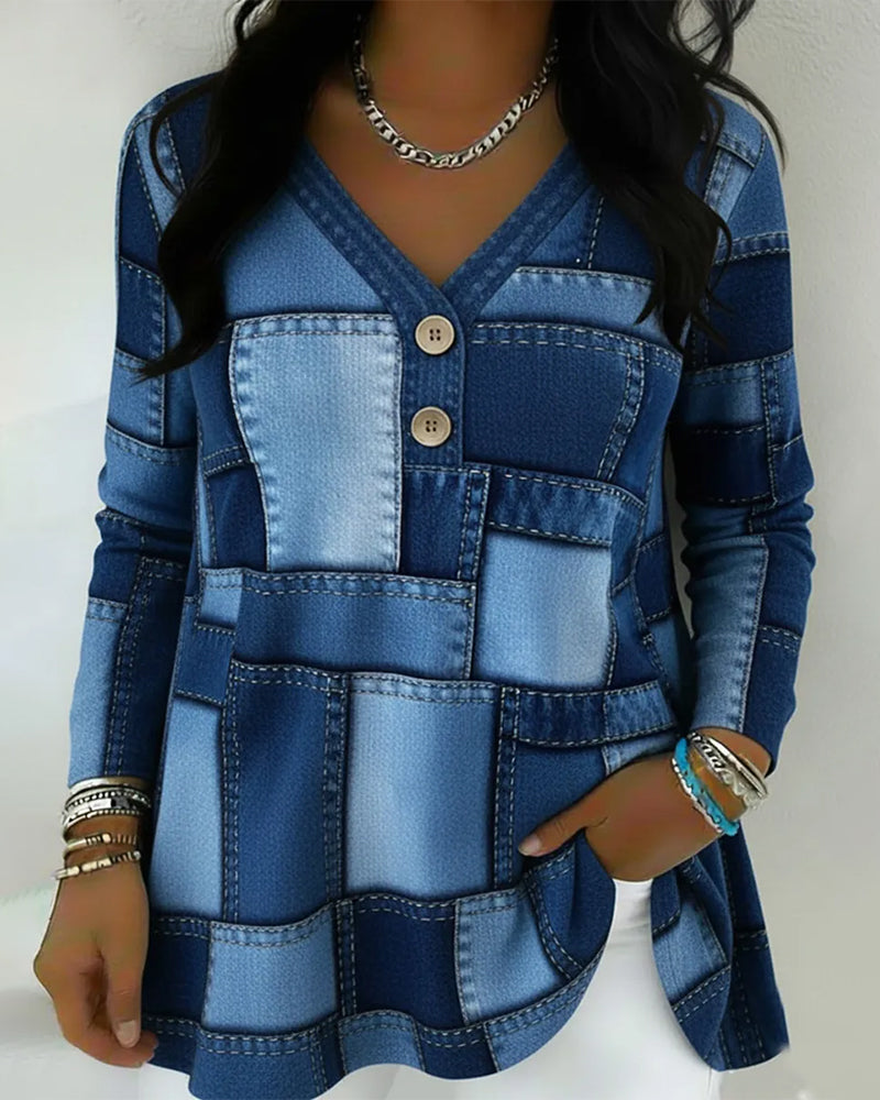 Topp Knapp Igen V-Ringning Rutig