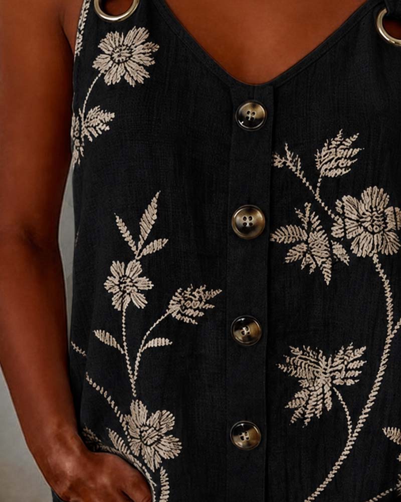 Tank Top Blommig Kamisol Metall Ring