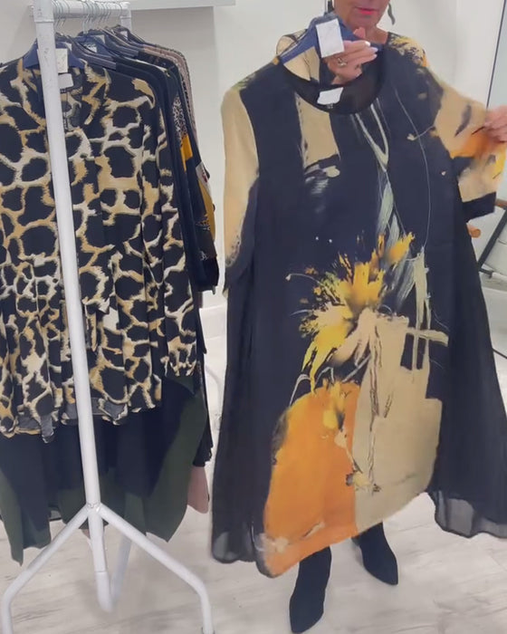 Klänning Med Rund Halsringning Och Retrotryck