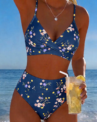 Bikini Sexig Korsvist Blommönster