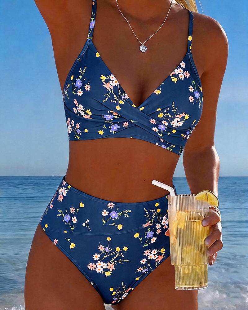 Bikini Sexig Korsvist Blommönster