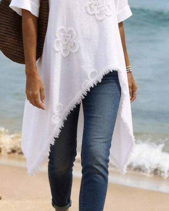 Blus Rund Hals Löss Asymmetrisk