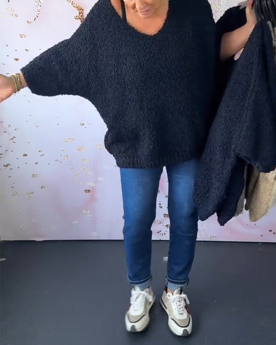 V-ringad enfärgad casual tröja