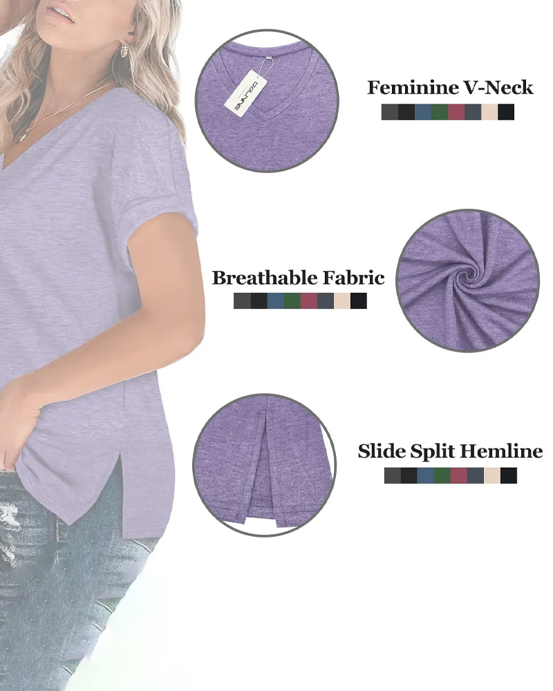 T-Shirt V-Hals Kort Ärm Lös Casual