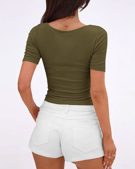 T-Shirt Off-Shoulder Stickad Enfärgad