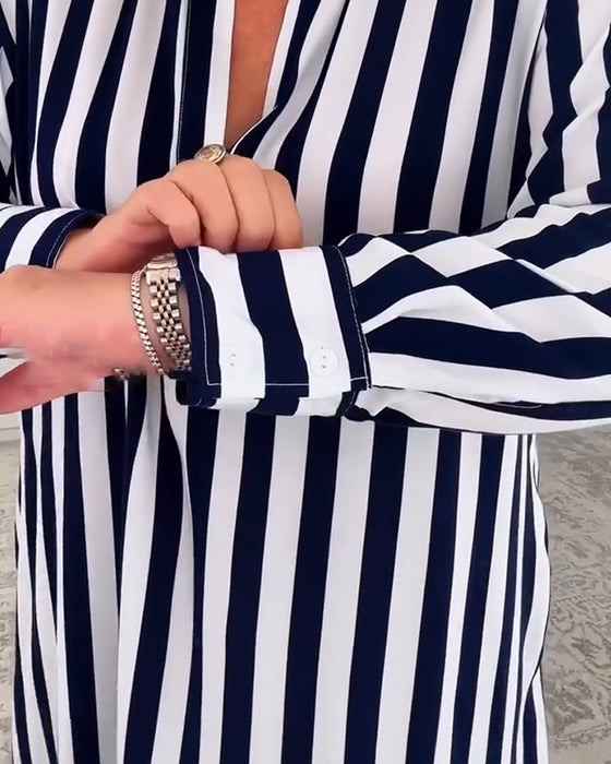 Klänning Revers Randig Ficka