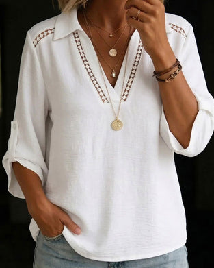 Blus Enfärgad Kavajslag Utskärning Lappverk