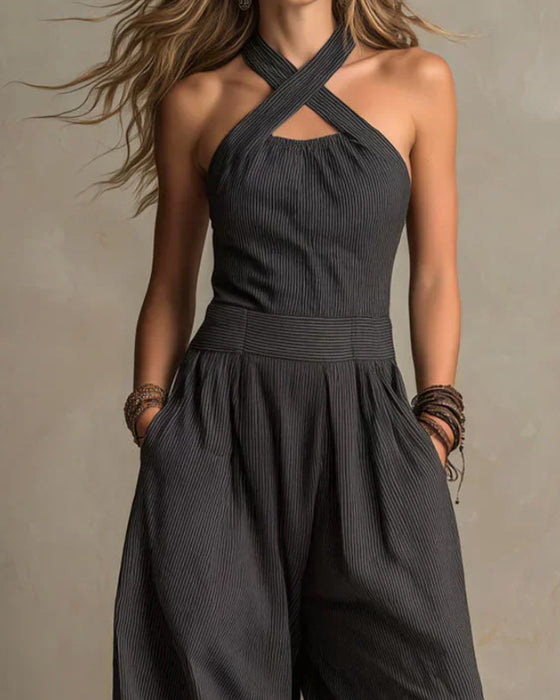 Jumpsuit Halter Kors Ärmlös Rand