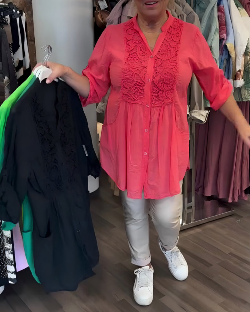 Blus Spets Lapptäcke Lång