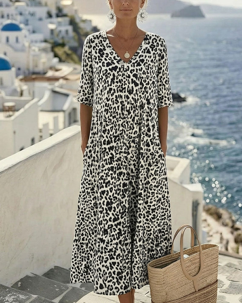 Klänningar Leopard V-Hals Lös