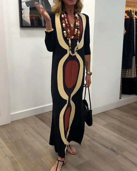 Klänning V-Ringning Tryckt Gatustil