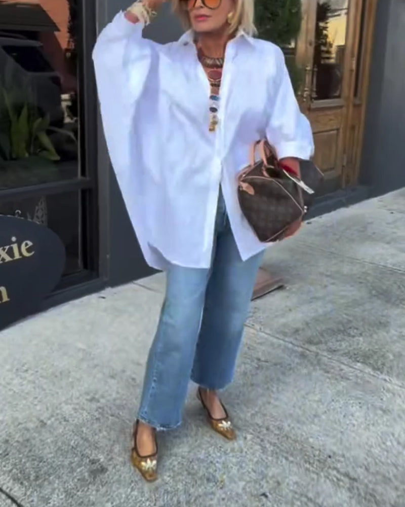 Skjorta Mode Lös Passform Kragad