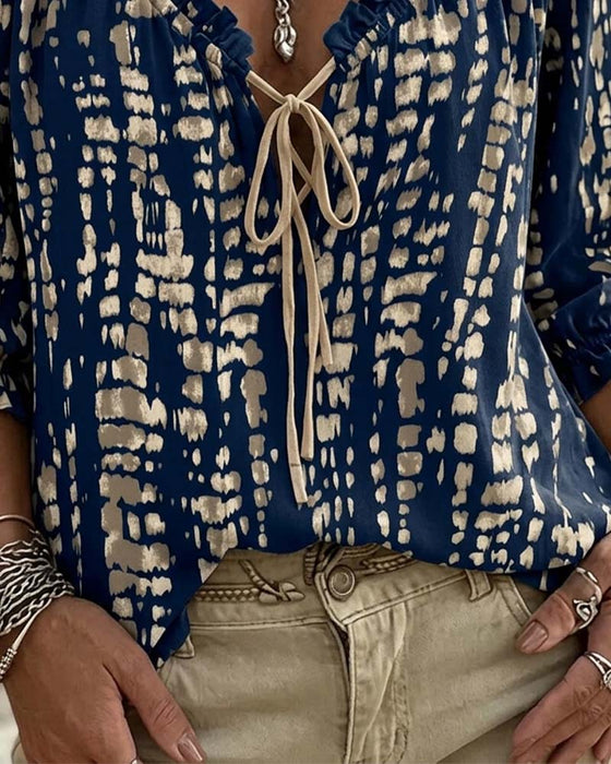 Blus Bohemian Ruffle Knytning