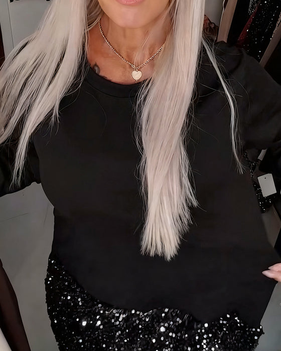 Klänning Rund Halsringning Långärmad Paillettfylld lappverk