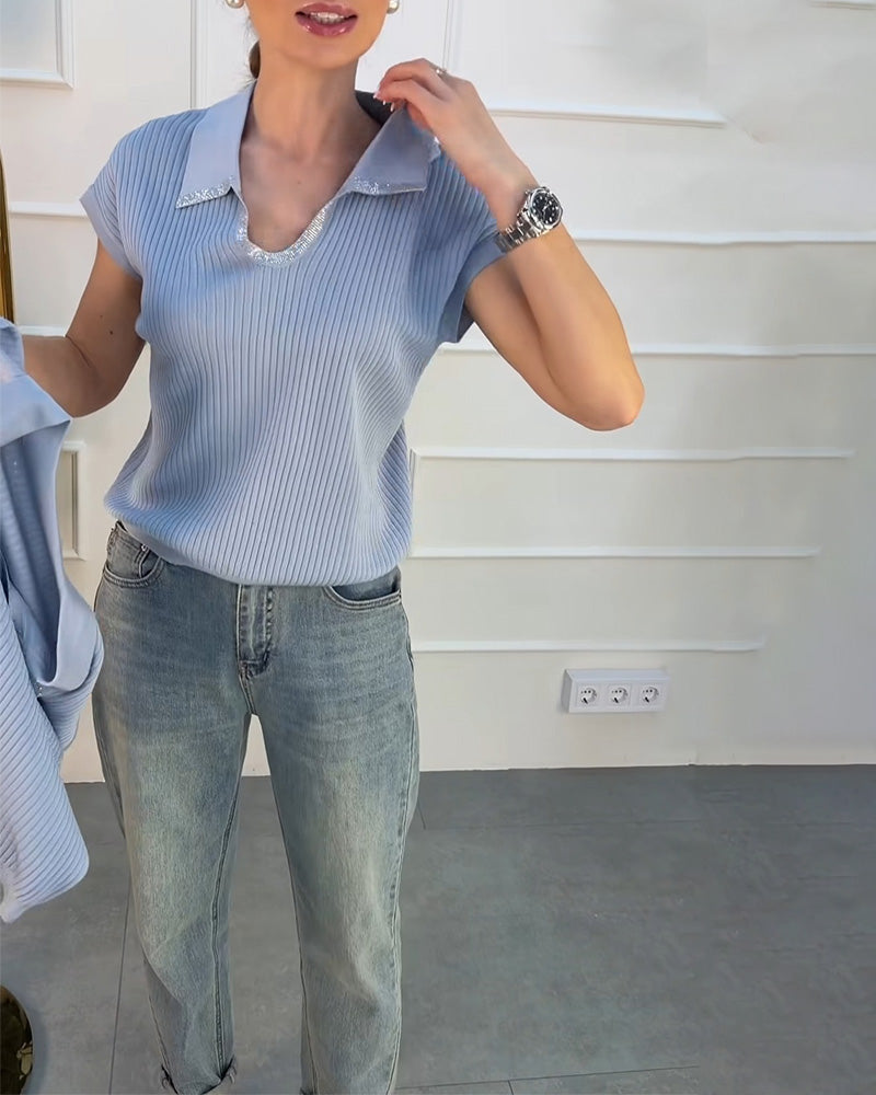 Pullover Slag Solid Kort Ärm