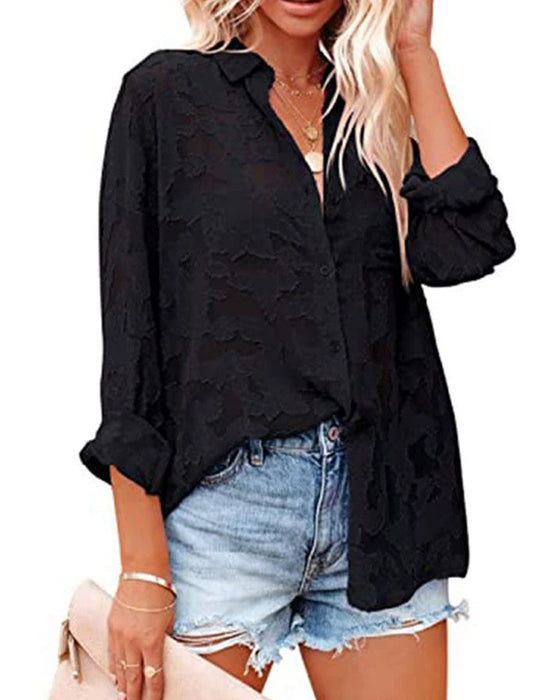 Blus Chiffong Jacquard Sheer