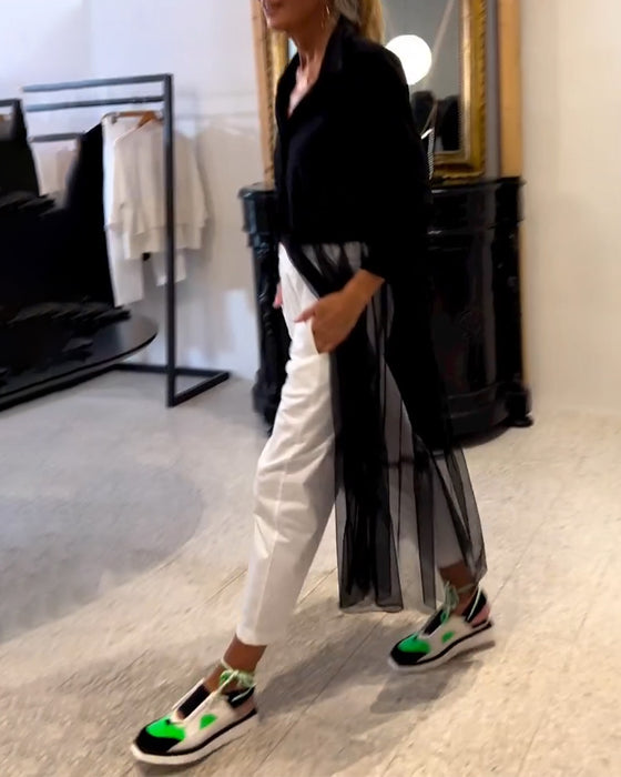 Skjorta Fashionabla Flowy Mesh Lång