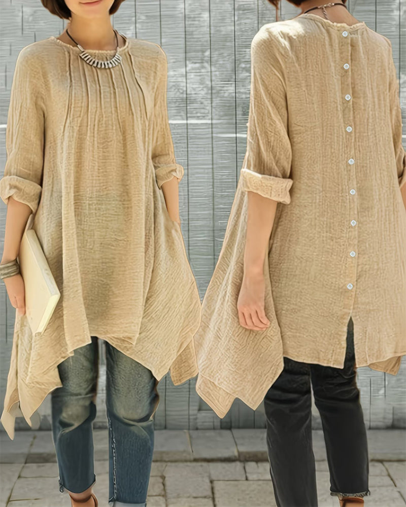 Blus Asymmetrisk Fåll Knäppning Framtill Midi