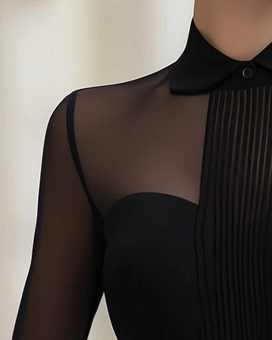 Blus Elegant Mesh Långärmad